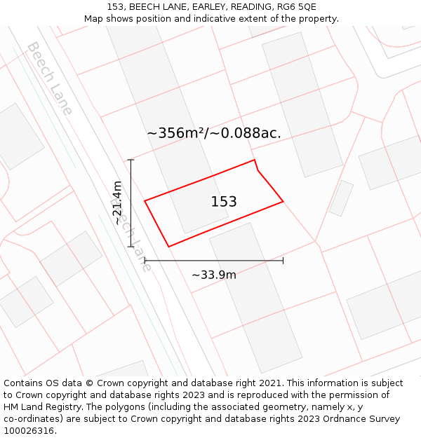 153, BEECH LANE, EARLEY, READING, RG6 5QE: Plot and title map