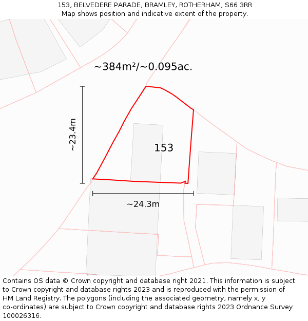 153, BELVEDERE PARADE, BRAMLEY, ROTHERHAM, S66 3RR: Plot and title map