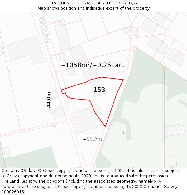 153, BENFLEET ROAD, BENFLEET, SS7 1QG: Plot and title map