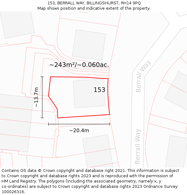 153, BERRALL WAY, BILLINGSHURST, RH14 9PQ: Plot and title map