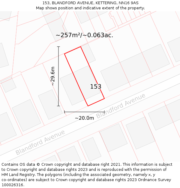 153, BLANDFORD AVENUE, KETTERING, NN16 9AS: Plot and title map