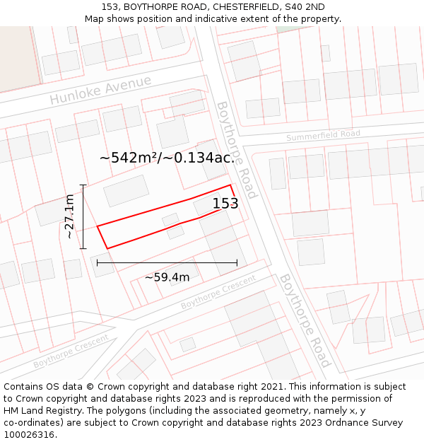 153, BOYTHORPE ROAD, CHESTERFIELD, S40 2ND: Plot and title map