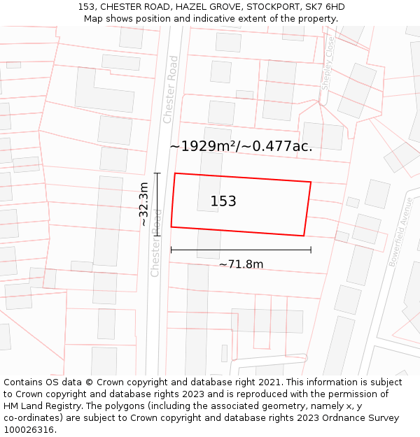 153, CHESTER ROAD, HAZEL GROVE, STOCKPORT, SK7 6HD: Plot and title map