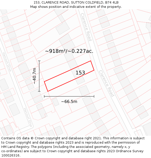 153, CLARENCE ROAD, SUTTON COLDFIELD, B74 4LB: Plot and title map