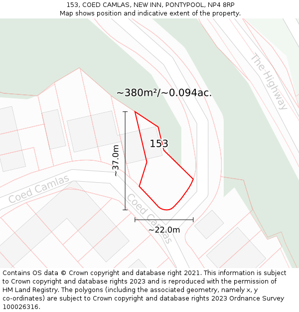 153, COED CAMLAS, NEW INN, PONTYPOOL, NP4 8RP: Plot and title map