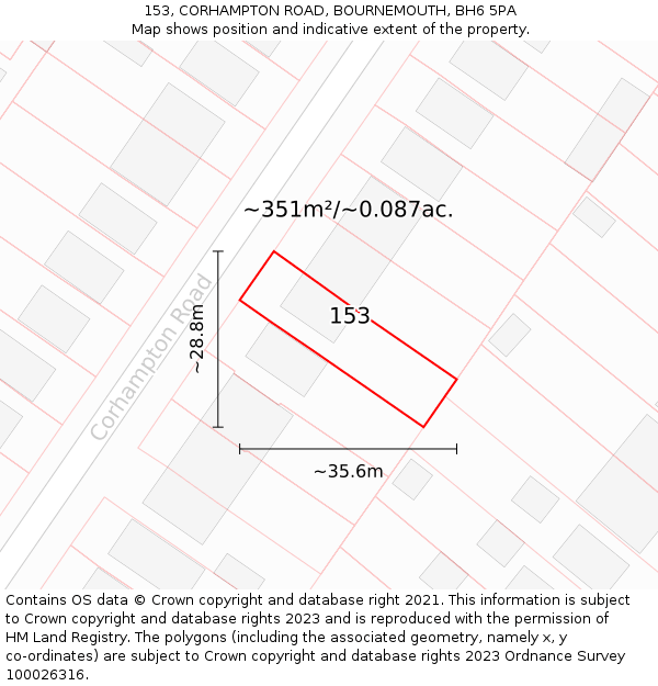 153, CORHAMPTON ROAD, BOURNEMOUTH, BH6 5PA: Plot and title map