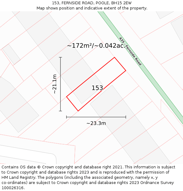 153, FERNSIDE ROAD, POOLE, BH15 2EW: Plot and title map