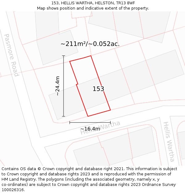 153, HELLIS WARTHA, HELSTON, TR13 8WF: Plot and title map
