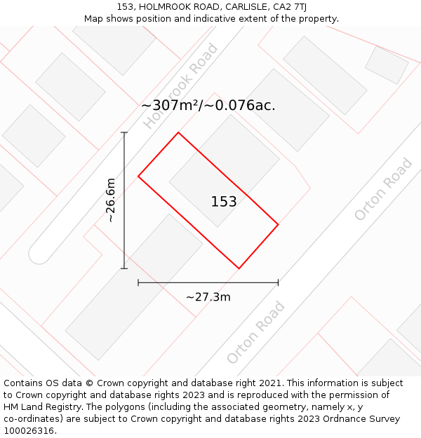 153, HOLMROOK ROAD, CARLISLE, CA2 7TJ: Plot and title map
