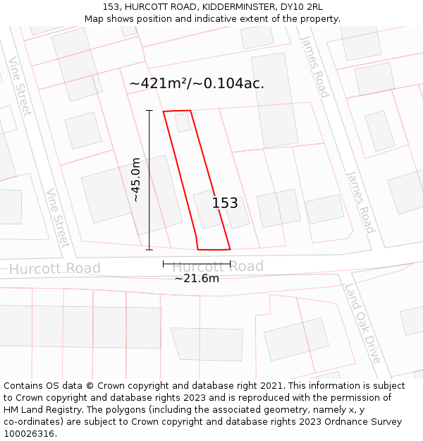 153, HURCOTT ROAD, KIDDERMINSTER, DY10 2RL: Plot and title map