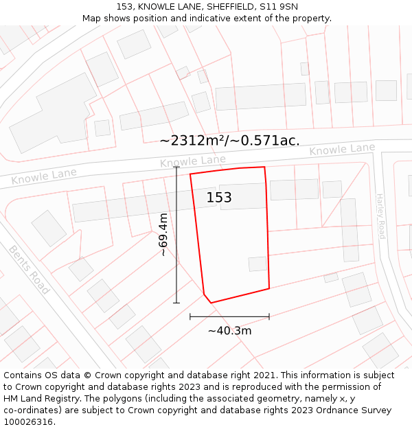 153, KNOWLE LANE, SHEFFIELD, S11 9SN: Plot and title map