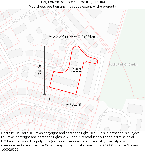 153, LONGRIDGE DRIVE, BOOTLE, L30 1RA: Plot and title map