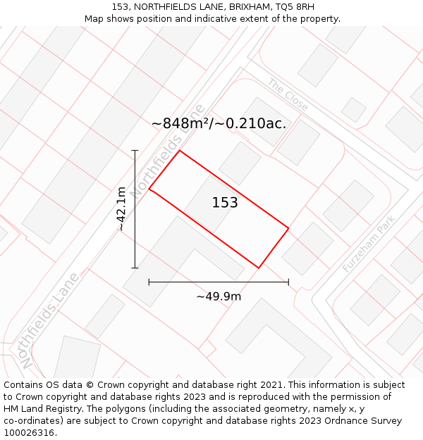 153, NORTHFIELDS LANE, BRIXHAM, TQ5 8RH: Plot and title map