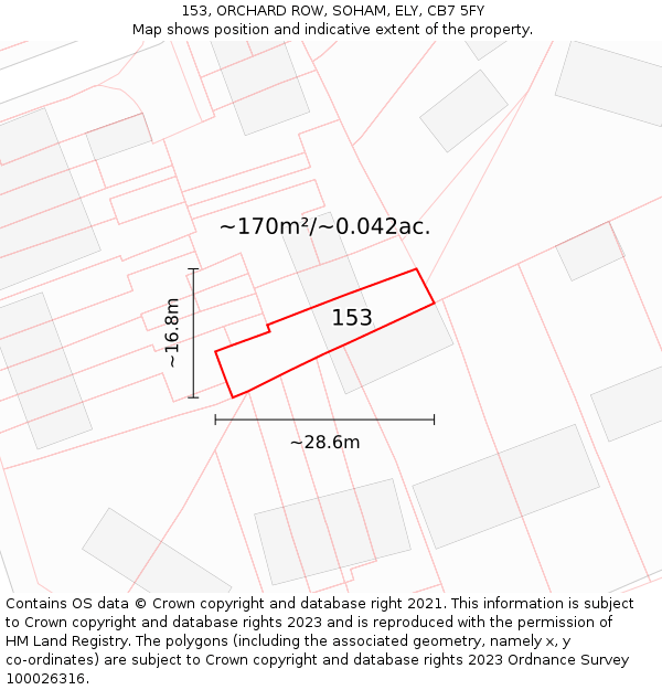 153, ORCHARD ROW, SOHAM, ELY, CB7 5FY: Plot and title map