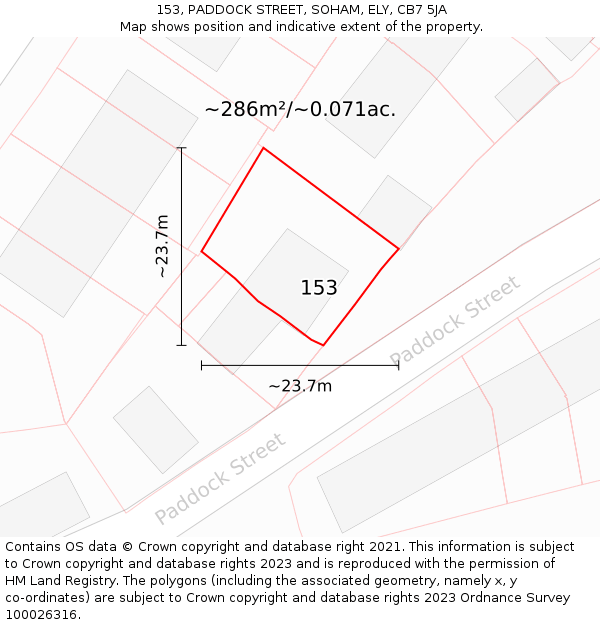 153, PADDOCK STREET, SOHAM, ELY, CB7 5JA: Plot and title map