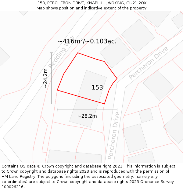 153, PERCHERON DRIVE, KNAPHILL, WOKING, GU21 2QX: Plot and title map