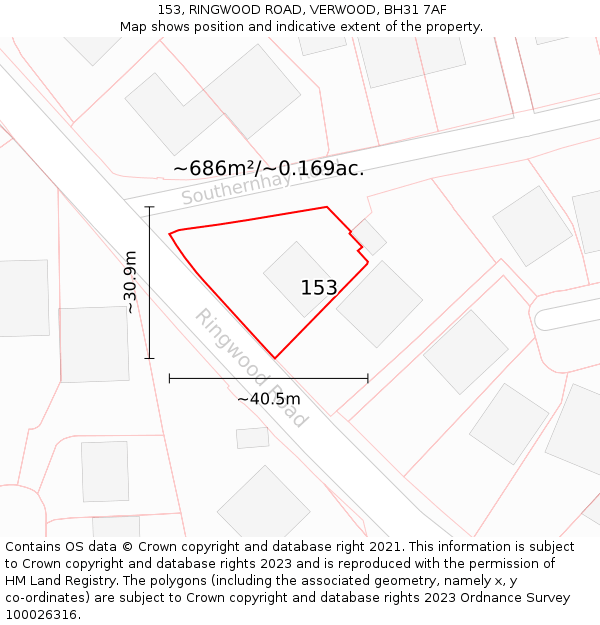 153, RINGWOOD ROAD, VERWOOD, BH31 7AF: Plot and title map