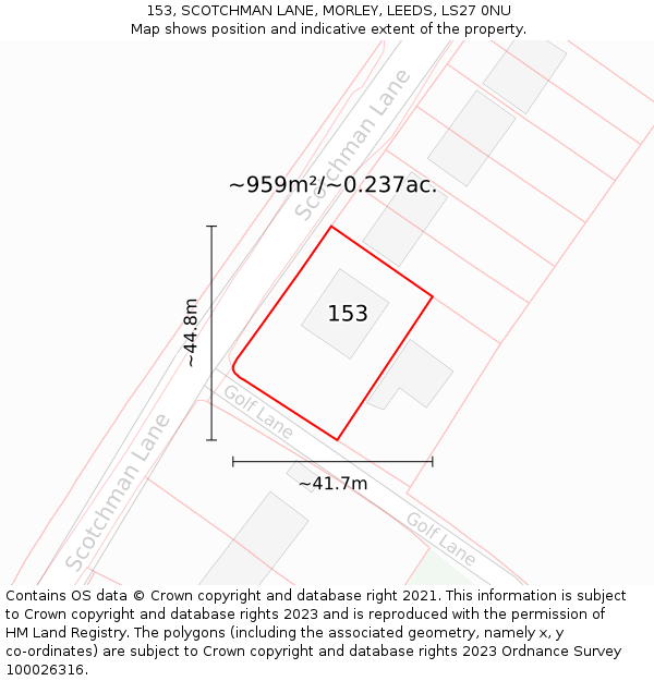 153, SCOTCHMAN LANE, MORLEY, LEEDS, LS27 0NU: Plot and title map