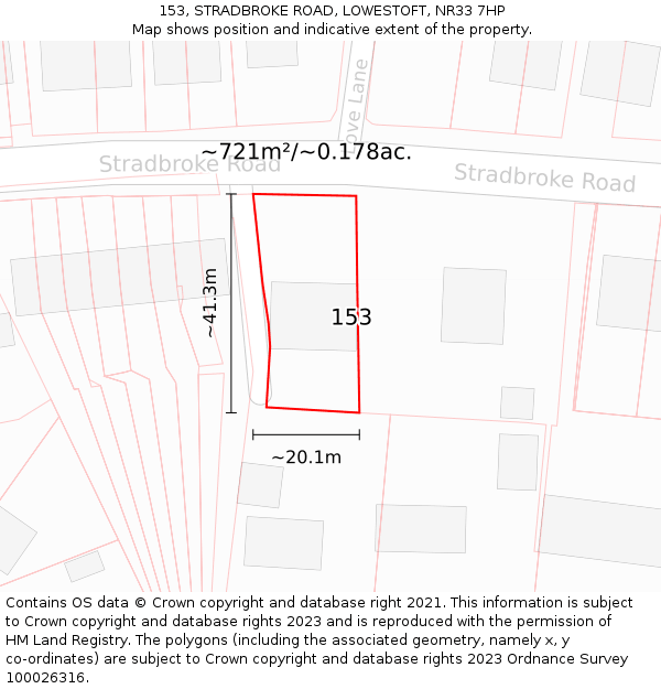 153, STRADBROKE ROAD, LOWESTOFT, NR33 7HP: Plot and title map