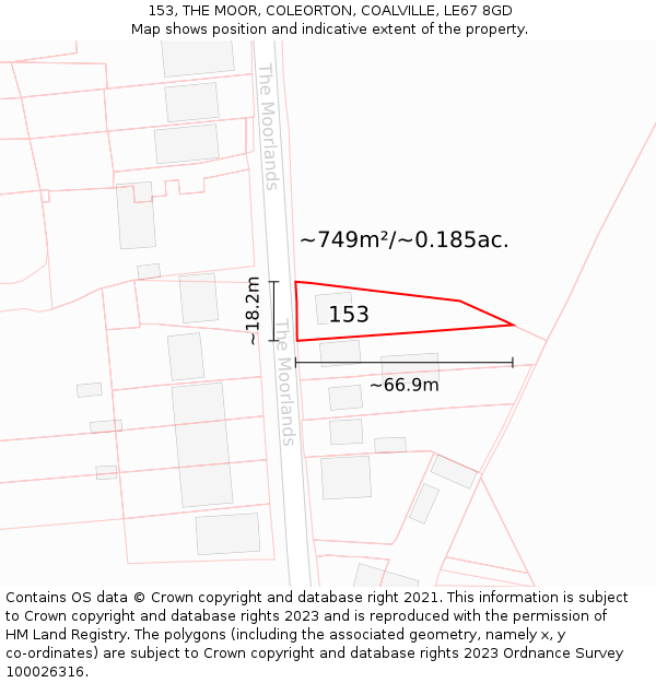 153, THE MOOR, COLEORTON, COALVILLE, LE67 8GD: Plot and title map