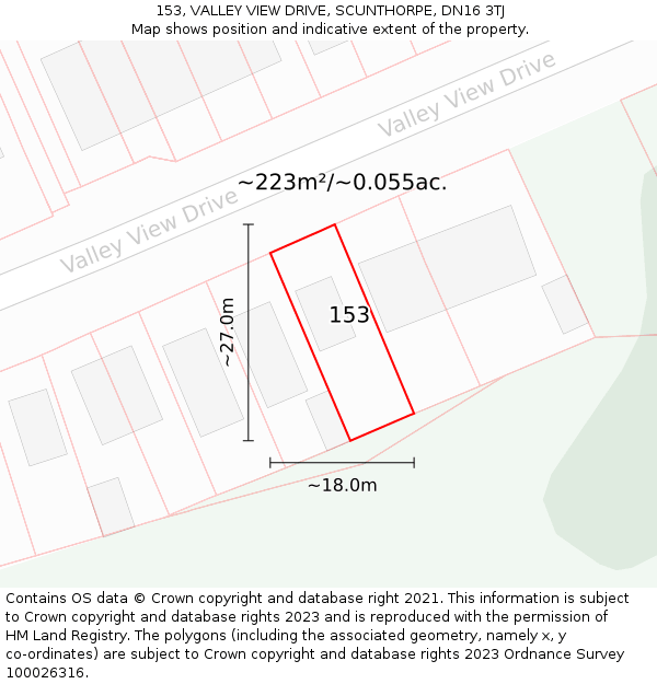 153, VALLEY VIEW DRIVE, SCUNTHORPE, DN16 3TJ: Plot and title map