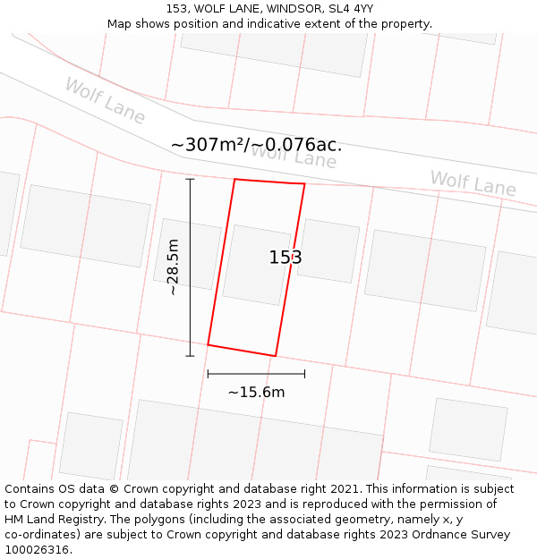 153, WOLF LANE, WINDSOR, SL4 4YY: Plot and title map