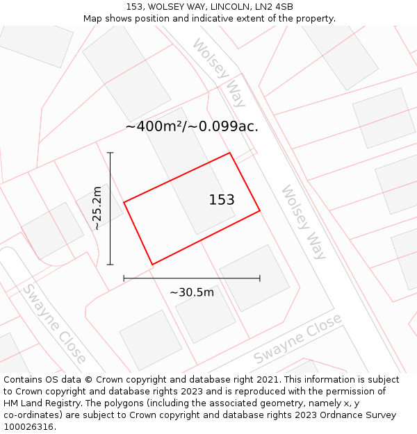 153, WOLSEY WAY, LINCOLN, LN2 4SB: Plot and title map