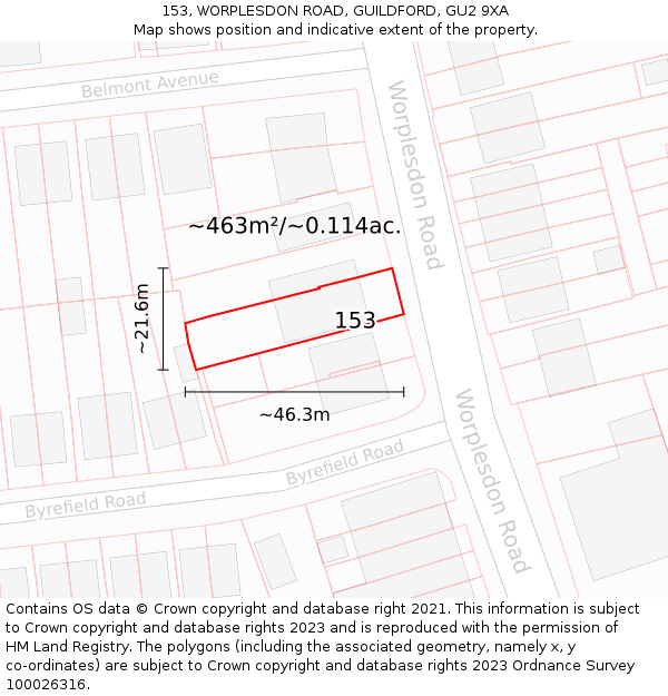 153, WORPLESDON ROAD, GUILDFORD, GU2 9XA: Plot and title map