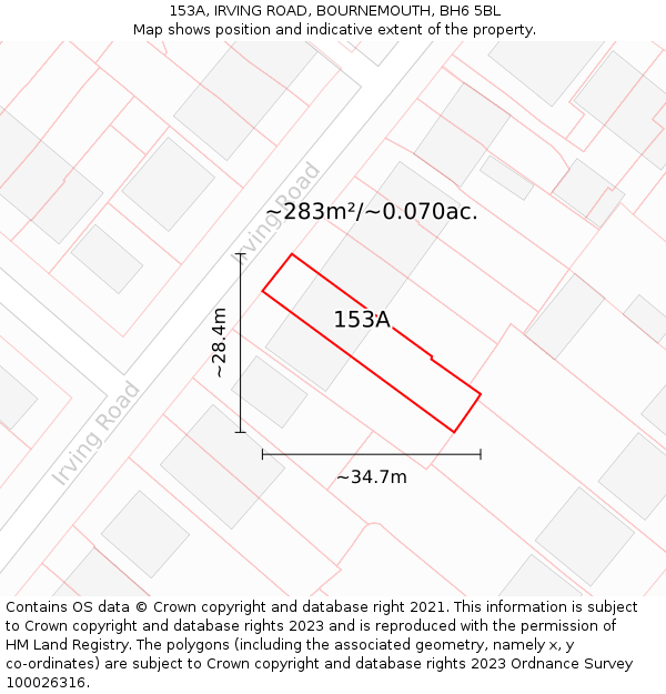 153A, IRVING ROAD, BOURNEMOUTH, BH6 5BL: Plot and title map