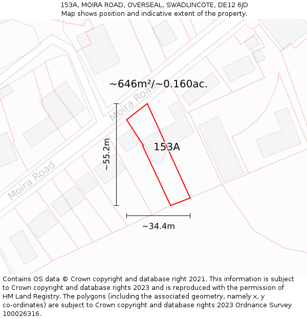 153A, MOIRA ROAD, OVERSEAL, SWADLINCOTE, DE12 6JD: Plot and title map