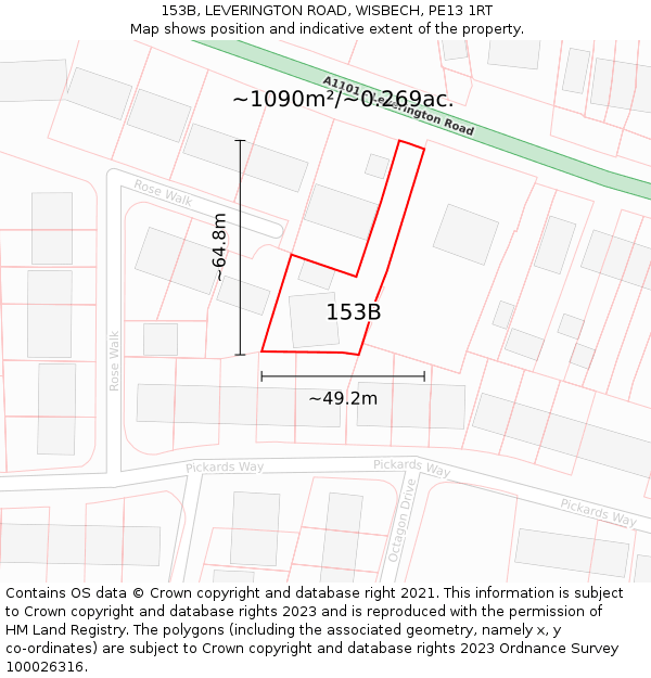 153B, LEVERINGTON ROAD, WISBECH, PE13 1RT: Plot and title map