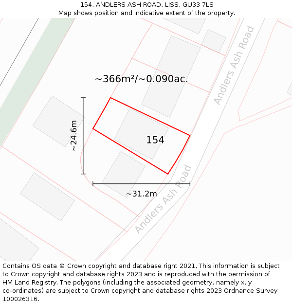 154, ANDLERS ASH ROAD, LISS, GU33 7LS: Plot and title map