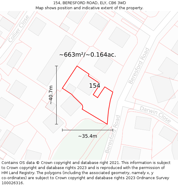154, BERESFORD ROAD, ELY, CB6 3WD: Plot and title map