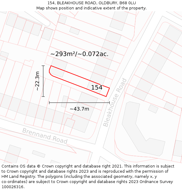 154, BLEAKHOUSE ROAD, OLDBURY, B68 0LU: Plot and title map