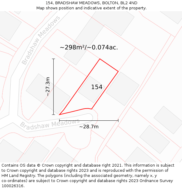 154, BRADSHAW MEADOWS, BOLTON, BL2 4ND: Plot and title map