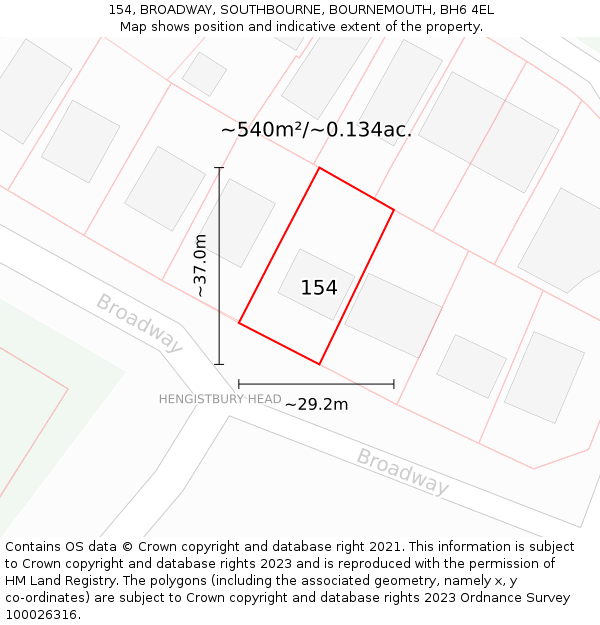 154, BROADWAY, SOUTHBOURNE, BOURNEMOUTH, BH6 4EL: Plot and title map