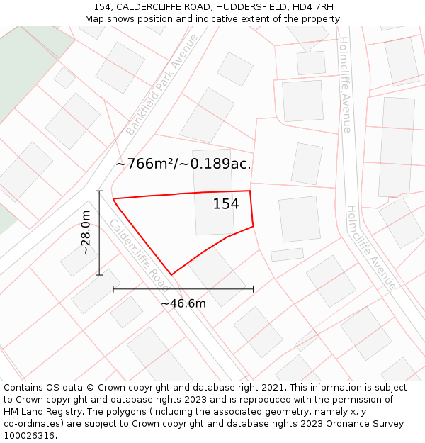 154, CALDERCLIFFE ROAD, HUDDERSFIELD, HD4 7RH: Plot and title map