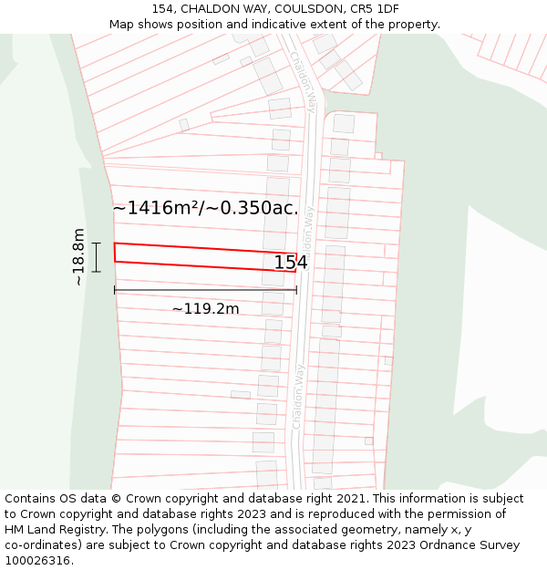 154, CHALDON WAY, COULSDON, CR5 1DF: Plot and title map