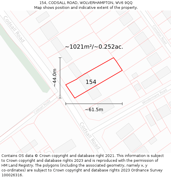 154, CODSALL ROAD, WOLVERHAMPTON, WV6 9QQ: Plot and title map