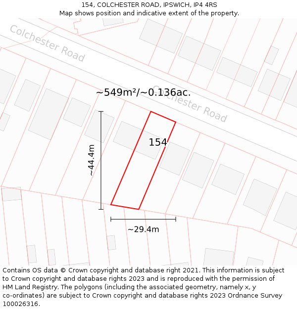 154, COLCHESTER ROAD, IPSWICH, IP4 4RS: Plot and title map