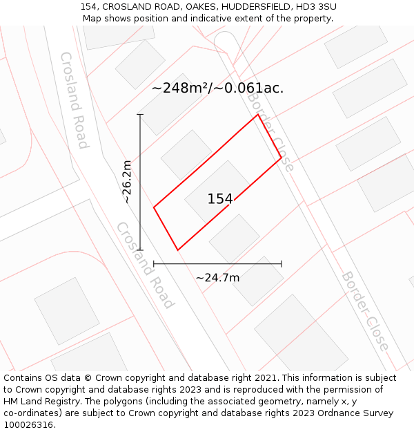 154, CROSLAND ROAD, OAKES, HUDDERSFIELD, HD3 3SU: Plot and title map