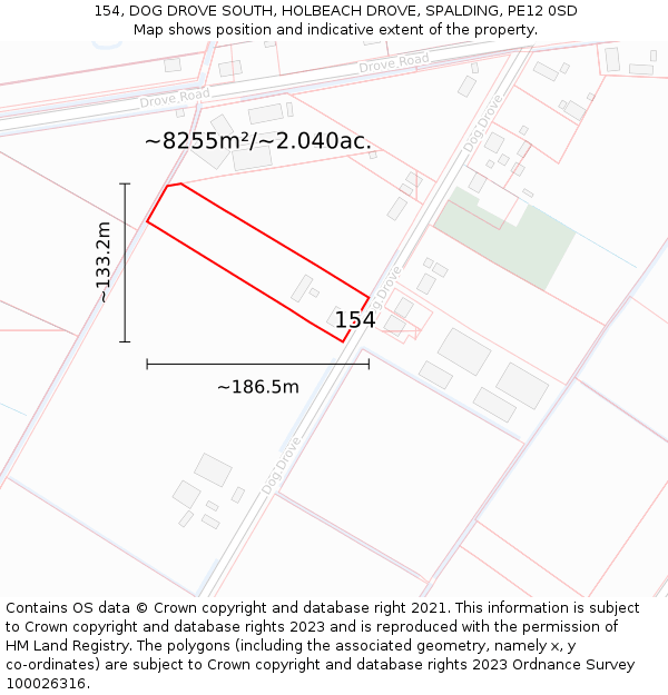 154, DOG DROVE SOUTH, HOLBEACH DROVE, SPALDING, PE12 0SD: Plot and title map