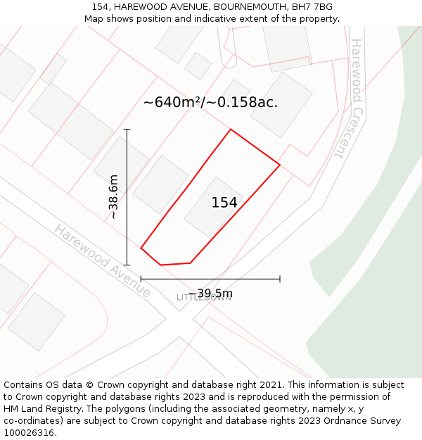 154, HAREWOOD AVENUE, BOURNEMOUTH, BH7 7BG: Plot and title map