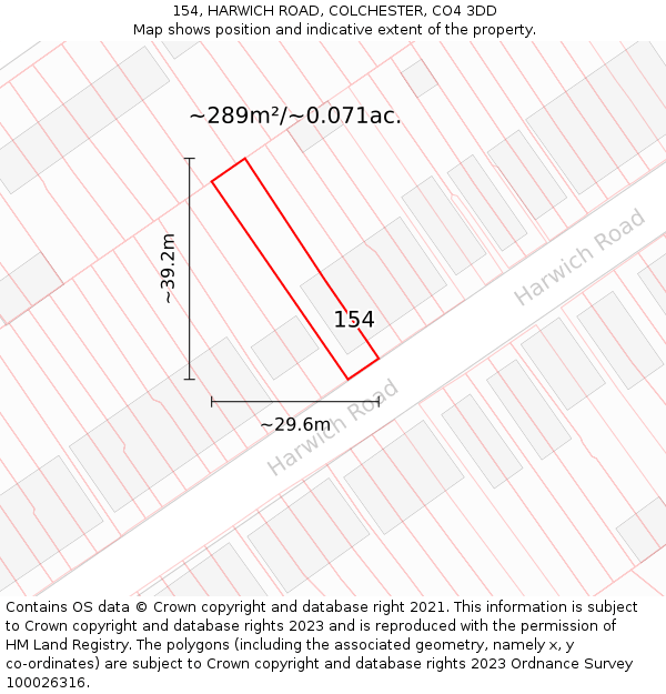 154, HARWICH ROAD, COLCHESTER, CO4 3DD: Plot and title map