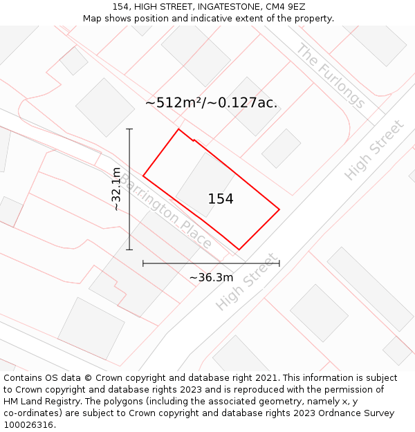 154, HIGH STREET, INGATESTONE, CM4 9EZ: Plot and title map
