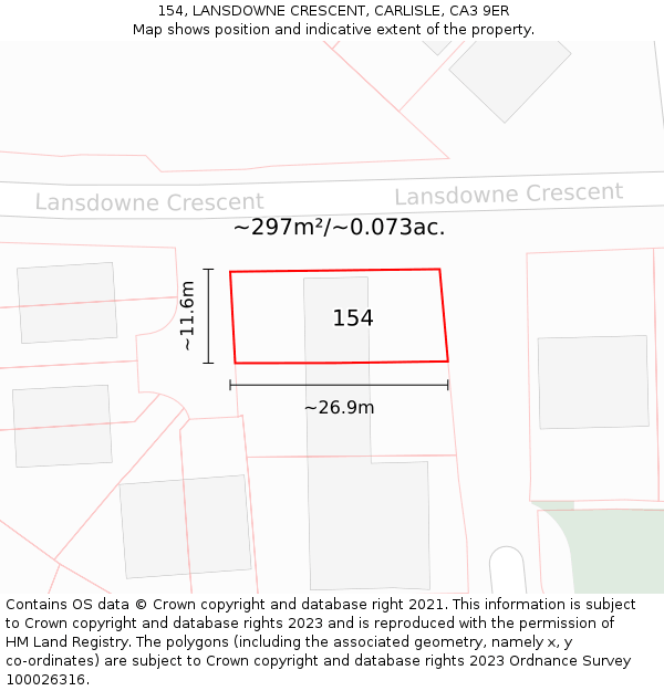 154, LANSDOWNE CRESCENT, CARLISLE, CA3 9ER: Plot and title map