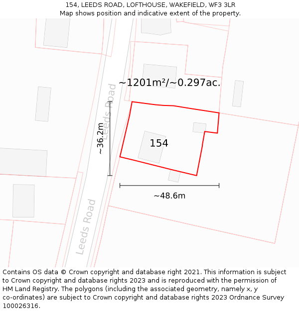 154, LEEDS ROAD, LOFTHOUSE, WAKEFIELD, WF3 3LR: Plot and title map