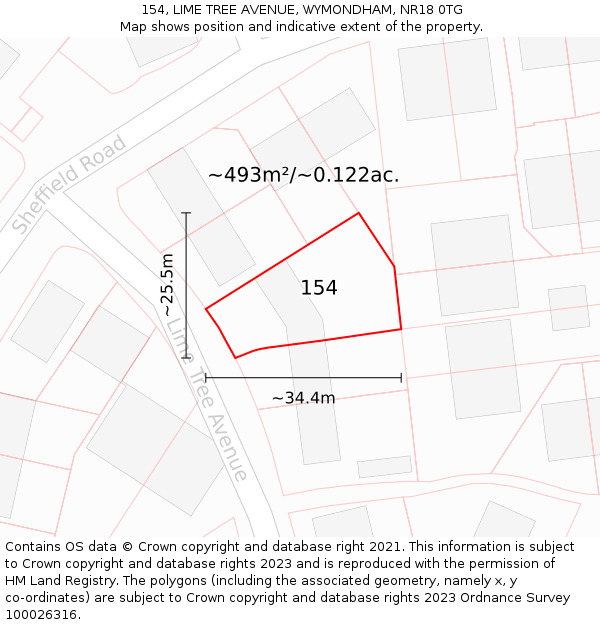 154, LIME TREE AVENUE, WYMONDHAM, NR18 0TG: Plot and title map