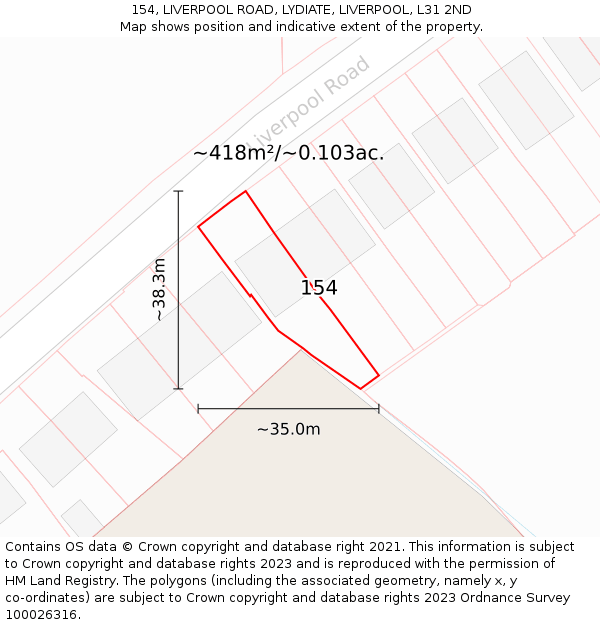 154, LIVERPOOL ROAD, LYDIATE, LIVERPOOL, L31 2ND: Plot and title map