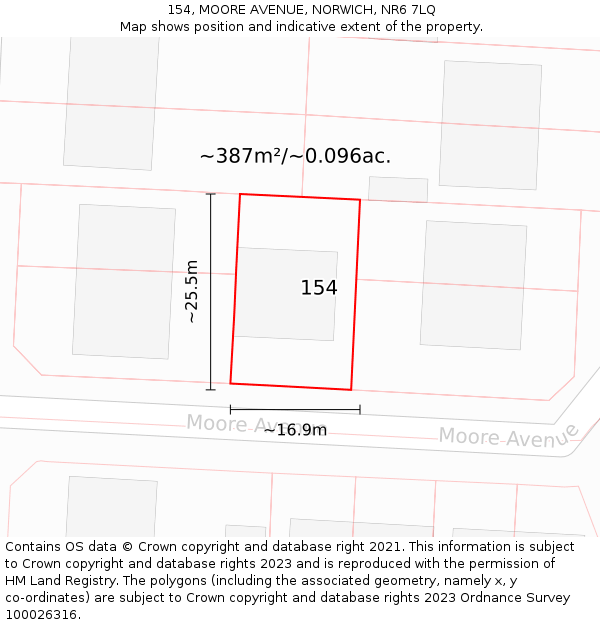 154, MOORE AVENUE, NORWICH, NR6 7LQ: Plot and title map